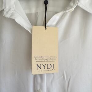New NYDJ Button Front Belted Shirt Top White Collared Long Sleeve Sz 3X Women's